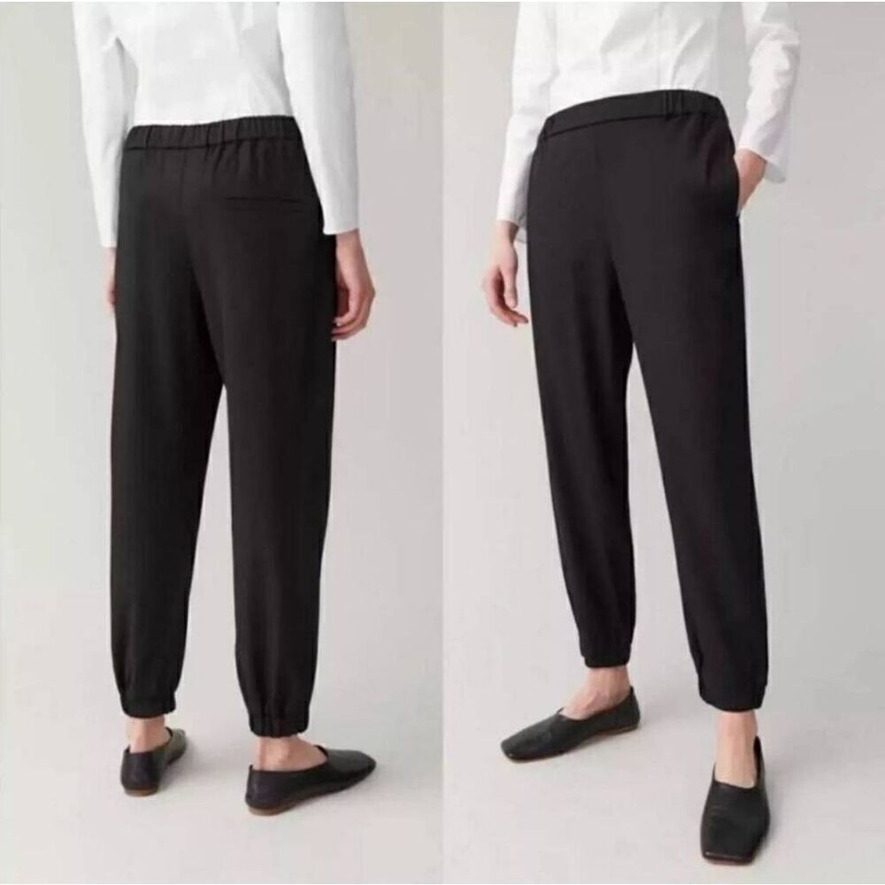 COS Black Trousers Size 12 Elastic Waist Cinched Cuff